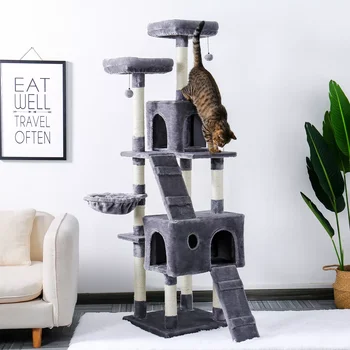 Bezmaksas Piegāde 180CM daudzlīmeņu Kaķis Koku Kaķiem Ar Mājīgu Laktas Stabilu Kaķu Kāpšanas Rāmis Kaķis Nulles Valdes Rotaļlietas Gray&Ir
