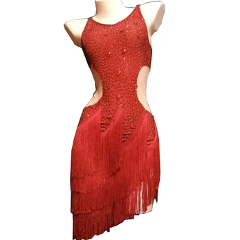 Sarkanā Krāsā Spīd Rhinestones Pušķis Sexy Marli Viedokļa, Sieviešu Kleitas Latin Jazz Deju Skatuves Kostīmu Naktsklubs Puse Bārs Apģērbi