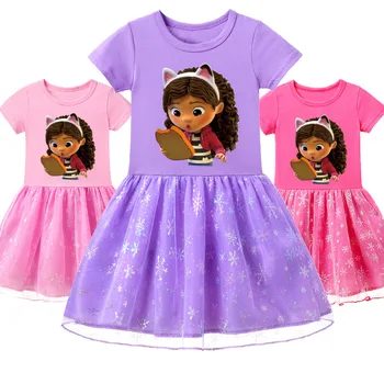 Gabby Kaķi Drēbes Bērniem Vasarā Īsām Piedurknēm Gadījuma Kleitas Toddler Meitenes Gabbys Namiņš Vestidos Bērniem Mežģīnes Princese Kleita