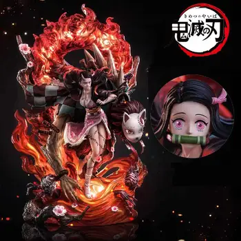 33CM Lielu Demon Slayer Anime Attēls Nezuko GK Rīcības Figūriņas Kimetsu Nav Yaiba PVC Modeli, LED Gaismas Statuju Lelle Galda Dekori, Rotaļlietas