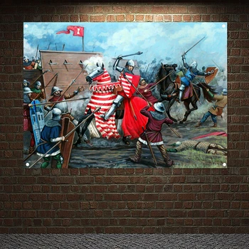 Viduslaiku Karotāju Bruņas Krāsošana Sienas Karājas Knight Templar Karogs Banner Pakārt pie sienas 4 grommets Pasūtījuma Karoga Mājas Apdare