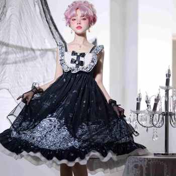 Gothic Lolita Tumšs Meitene Gothic Halloween Stilā Jsk Linga Vidēja garuma Kleita Sieviešu Vasaras Princese Kleita bez Piedurknēm
