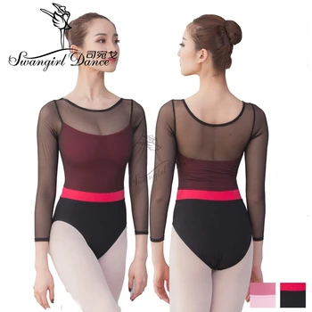 Sievietēm ar garām Piedurknēm Melnā Leotard Ballet Dancewear kokvilnas likra Leotards Bodysuit Sexy Vingrošanas Tērpi Unitard CS0709
