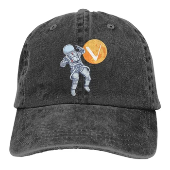 Regulējams tīrtoņa Krāsas Beisbola cepure Astronauts Smieklīgi Mazgātas Kokvilnas VeChain Monētas PIA Cryptocurrency Sporta Sievieti Cepure