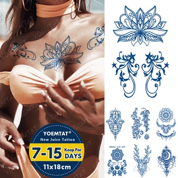 Sulu Tintes Tetovējumiem Body Art Ilgstošu Ūdensnecaurlaidīgus Pagaidu Tetovējumu Uzlīmes Lotosa Mandala Tetovējums, Ziedu Roku Viltus Tatto Sievietes Vīrieši