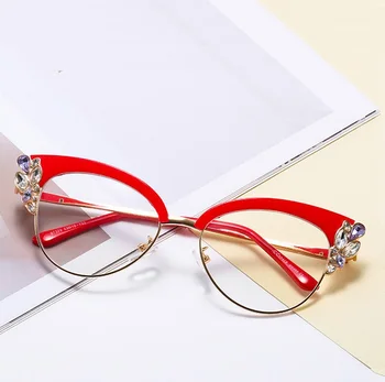 Jaunu Rhinestone Cat Eye Skaidrs, Brilles Rāmis Zilā Gaisma Brilles, Optiskās Brilles, Briļļu Rāmis Gafas Radiācijas Aizsardzības Brilles