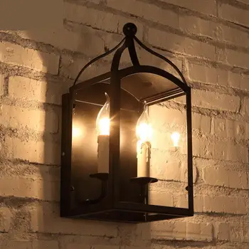 2-gaismas antique Cafe apgaismojums Koridorā melnā dzelzs lampas Itālija stila noliktava retro zemniecisks sienas lampas Aplikācijas bārs led Gaismeklis
