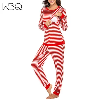 WBQ Rudens Svītrainais Dzemdību Pidžamu Sieviešu Aprūpes Sleepwear Long Sleeve Māsu Pidžamas Komplekts bērnu ar Krūti, Apģērbi