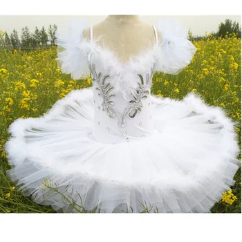 2022 Jauns Bērnu profesionāla baletdejotāja veidā pankūkas balts Gulbis Ezera Baleta tērps meitene valkā baleta svārki