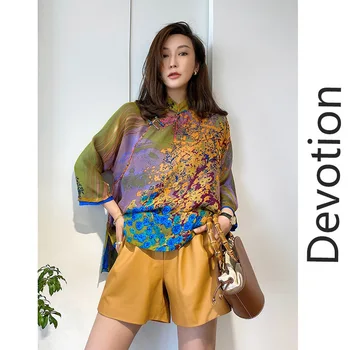 Krekls sieviešu dizaina sajūtu niša, retro, Ķīnas, smagās zīda blūze uzlabota cheongsam Tang uzvalks high-end temperaments zīda
