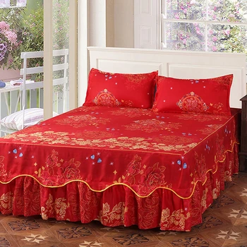 Modes RedPrinting Uzstādītas Ērtas gultas Pārklājs Kāzu Gultas svārki Queen, King Size Lapa Vāku Dubultā Slāņa Bed Cover