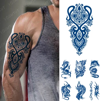 Sula, Kas Ilgst Ūdensnecaurlaidīgus Pagaidu Tetovējumu Uzlīmes Vilks Tīģeris, Pūķis Cilts Totēms Flash Tetovējumiem, Vīrieši Tintes Body Art Viltus Tatto Sievietēm