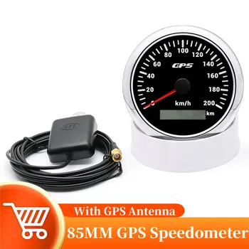 Ūdensizturīgs 85mm GPS Spidometra Rādītāju, LCD Displejs Odometra 200km/h Ar GPS Antenn 7 Krāsas, fona Apgaismojums Auto Motociklu Laivu