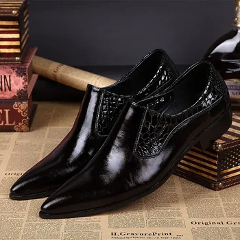 Vīriešu formālu kurpes ādas uzņēmuma birojā oxford kurpes vīriešiem melnā norādīja toe paslīdēt uz mocassim masculino krokodila ādas