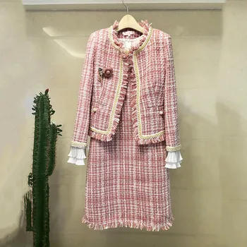 Pielāgot Veikals Pasūtījuma Modes Tvīda Slavenību Mazo Vīraks Stilā Ceptiem Iela Uzvalks Sieviešu Pušķis Mētelis Pusi Svārki