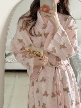 Lācis Pleds Naktskrekli Sieviešu Rudens Kokvilnas Gudrs Peldmētelis Ilgi Japāņu Kimono Ins Pidžamu ar garām Piedurknēm Mājas Apģērbu, Tērpu D518