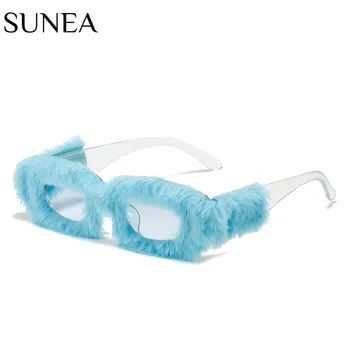 Sieviešu Saulesbrilles Modes Taisnstūra Sunglass Plīša Radošo Quirks, Saules Brilles Retro UV400 Toņos Kvadrātveida Briļļu