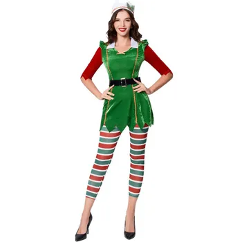 Zaļo Elfu Meitenes Ziemassvētku Kostīms Festivāls Santa klaus Pieaugušajiem Sievietēm Jauno Gadu Chilren Apģērbu Masku Ziemassvētki Puse Kleita