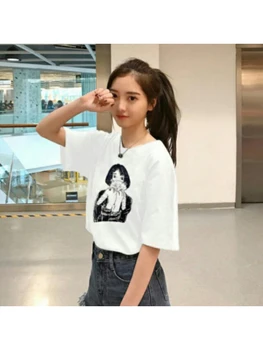 2019. gada Vasarā Jaunu Īsām piedurknēm Balts T Krekls Sievietēm Harajuku Raksturs Iespiesti Top Sieviešu T-krekls Gadījuma Smieklīgi Tee Apģērbi
