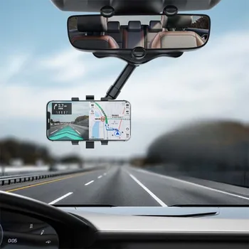 Universālā Rotējošo Regulējams Teleskopiskais Auto Telefona Turētājs 360° Atpakaļskata Spogulī, Tālruņa Turētāju Automašīnas Mount Tālruņa un GPS Turētājs