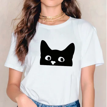 Funny Kaķis Izdrukāt Augstas QualityT-Krekls ar Īsām Piedurknēm Modes Soft Gadījuma Balti T krekli, Sieviešu Personību Modes Vairumtirdzniecības Tshirt