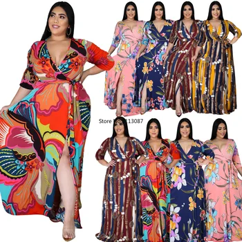 Āfrikas Kleitas Sievietēm Vasarā Āfrikas Apģērbu Plus Lieluma Ziedu Iespiesti Beach Party Ilgi Āfrikas Maxi Kleita