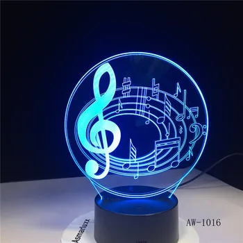Romantisks Muzikālo 7. Piezīme Krāsu Maiņa Galda Lampa 3D LED Nakts Gaisma Bedroon Dekoru Jaunums Spīdumu Svētku Dāvanu Bērniem AW-1016