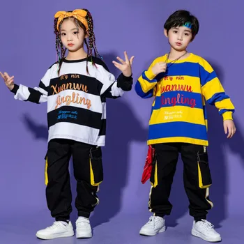 Bērniem Kpop Pusaudžu Hip Hop Apģērbu Josla Sporta Krekls Topi Kravas Bikses Streetwear, Lai Meitene Zēns Džeza Deju Kostīms, Demonstrējot Apģērbu