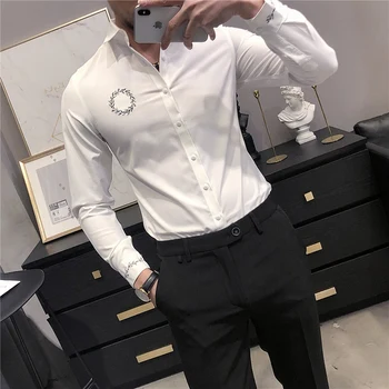 2022 Izšuvumi Krekli Ar Kabatas Vīriešu Modes Personības Vīriešu Casual Slim garām piedurknēm Krekls Top Blūze L-4XL Lielgabarīta