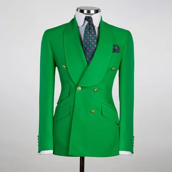 Plus Lieluma Zaļā Kāzu Tuxedos Dubultā Krūtīm, Vīriešu Bikses Uzvalki Skaists Vīriešu Balli Puses Oficiālu Apģērbs (Jaka+Bikses)