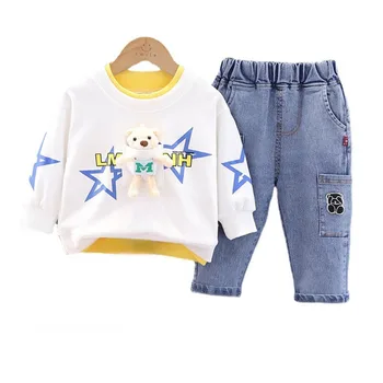 Jaunā Pavasara Rudens Bērnu Drēbes Bērniem Zēni Meitenes Gadījuma Kokvilnas T-Krekls, Bikses, 2gab/Komplekti Toddler Sporta Kostīms Bērniem, Treniņtērpi