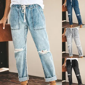 Ir 2021. jauni sieviešu džinsi modes gadījuma iela hipster korejas taisnu kāju bikses ripped bikses