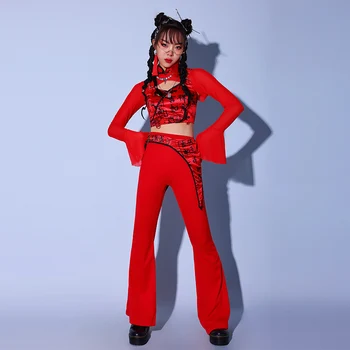 Ķīniešu Stilā Rave Valkāt Sieviešu Dejotāju Apģērbs Hip Hop Apģērbu Sarkanā Koncertu Tērpiem DJ DS Posms Valkā Mūzikas Festivāls Apģērbu DL9504