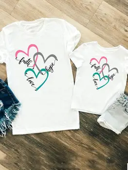 Ticība, Mīlestība, Sirds Gudrs Ģimenes Saskaņojot Tērpiem Sievietēm, Meitenēm, Zēniem Kid Bērnu Vasaras Mamma Mama T Tee T-krekls apģērbs Apģērbs