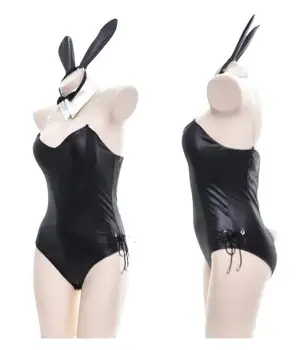 Puse, Bunny Girl Komandas Džeza Pole Dejas Performance melnu lakādas Bodysuit Halloween Naktsklubu, DJ Dziedātāja Skatuves Tērpi