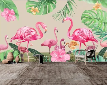 beibehang Pielāgotas 3d tapetes Roku Apgleznoti akvarelis, Dienvidaustrumu Āzijā zaļo augu ziedu flamingo bērnu istabas, guļamistabas 3d tapetes