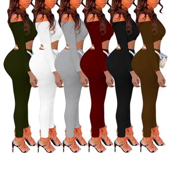 Divas Gabals Sieviešu Salātu Rudens Apvalku Komplekti Ar Garām Piedurknēm Kultūru V Neck Top Augsta Vidukļa Biksēm Un Seksīgu Sieviešu Modes Bodycon Puse Apģērbs