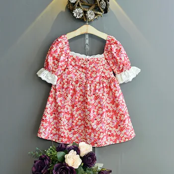 Meiteņu vasaras kleita 202 bērnu modes īsām piedurknēm mežģīņu ziedu korejiešu stila kleitas meitene cute gadījuma apģērbu 3-7 gadiem