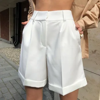 Jaunu Augsto Vidukļa Sievietēm, Taisnu Kāju Bikses tīrtoņa Krāsu Zaudēt Stila Bikses Ar Kabatām Gadījuma Šorti Sieviešu Vasaras Apģērbs (S-XL