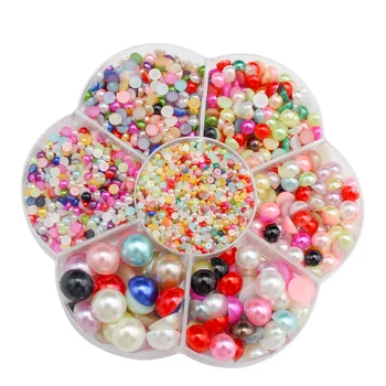 Vairumtirdzniecības krāsu puslokā plakandibena ABS pērļu imitācijas aksesuāri DIY mobilo telefonu nagu rotaslietas materiāls liekami
