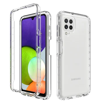 2 in 1 Izturīgs Bruņas Triecienizturīgs Case For Samsung Galaxy A22 4G Anti-slip Mīksto TPU Bufera Grūti PC Caurspīdīga Akrila Aizmugurējo Vāciņu