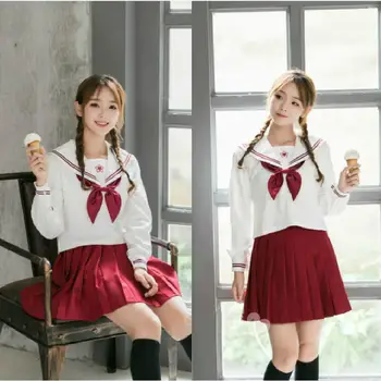 Japānas korejiešu anime meitene cosplay kostīmu sakura izšūtu skolas uniformas cute meitene jūrnieks uzvalks jk studentu vienotu Tops+Svārki