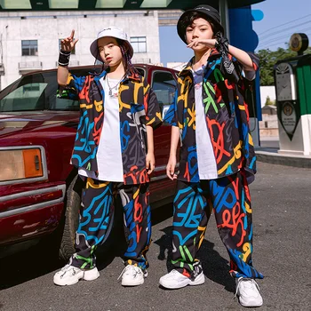 Zēni, Hip-Hop Apģērbs Vasaras Bērnu Brīvs Īsām Piedurknēm Streetwear Meitenes Džeza Deju Tērpi Izpildes Posmā Valkā