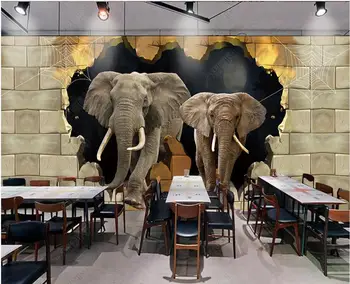 3d tapetes sienu ruļļos Mūsdienu zilonis pārkāpj sienas Dzīves telpu dekorēšana foto tapetes guļamistabā pie sienas