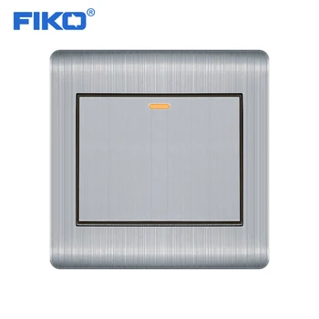 FIKO ES/UK Standarta mājsaimniecības nerūsējošā tērauda gaismas slēdzis, 250V 16A sienas slēdzi 1Gang 1/2/3 veidā sudraba malu panelis 86mm*86mm