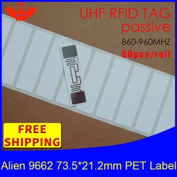 RFID tagu UHF uzlīme Svešzemju 9662 eļļas un ūdens pierādījums PET etiķetes 915m868mhz 6C, EPC 50gab bezmaksas piegāde līmi pasīvā RFID etiķetes