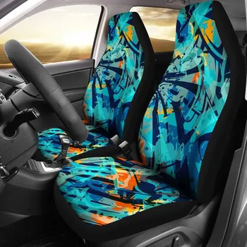 Zila, Tirkīza, Oranžā Abstract Art Car Seat Covers Pāra, 2 Priekšējie Sēdekļu Pārvalki, Auto Sēdekļa Aizsargs, Auto Piederumi