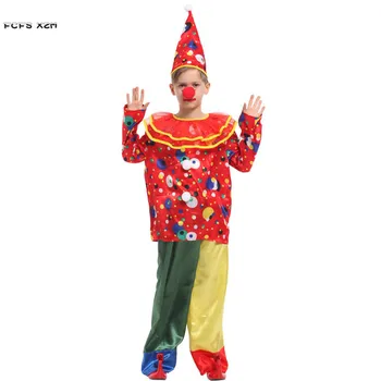 M-XL Bērni Bērniem Halloween cirka klauns Kostīms Zēniem droll Joker Cosplay Karnevāls Purima Masku Festivāls parādes puse kleita
