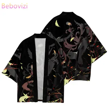 Gadījuma Modes Melnā Vārna Drukāt Kimono 2023 Streetwear Sieviešu, Vīriešu Jaka Japāņu Haori Rudens Beach Yukata Cosplay Krekli, Topi