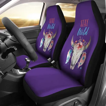 Uzturēšanās Savvaļas Boho Govs Galvaskausu Dizaina Purpura Automašīnu Sēdekļu Pārvalki Komplekts,iepakojumā 2 Universal Priekšējā Sēdekļa seguma